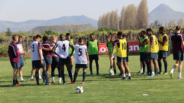 The England squad training under the Andes